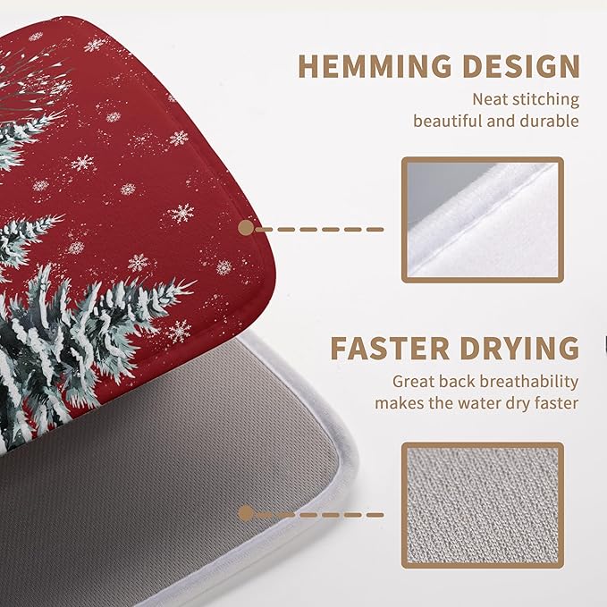 Christma Snowman Dish Drying Mat Winter Snowflake Large Kitchen Mats Dish Drying Pad Red Absorbent Dish Dryer Mat for Kitchen Countertops Microfiber Drainer Pad Dish Drying Mats (18x24 in)