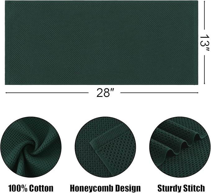 Kitinjoy 100% Cotton Waffle Weave Kitchen Hand Towels (13 X 28 Inches, Blackish Green), 8-Pack Super Soft and Absorbent Dish Towel for Drying Dishes