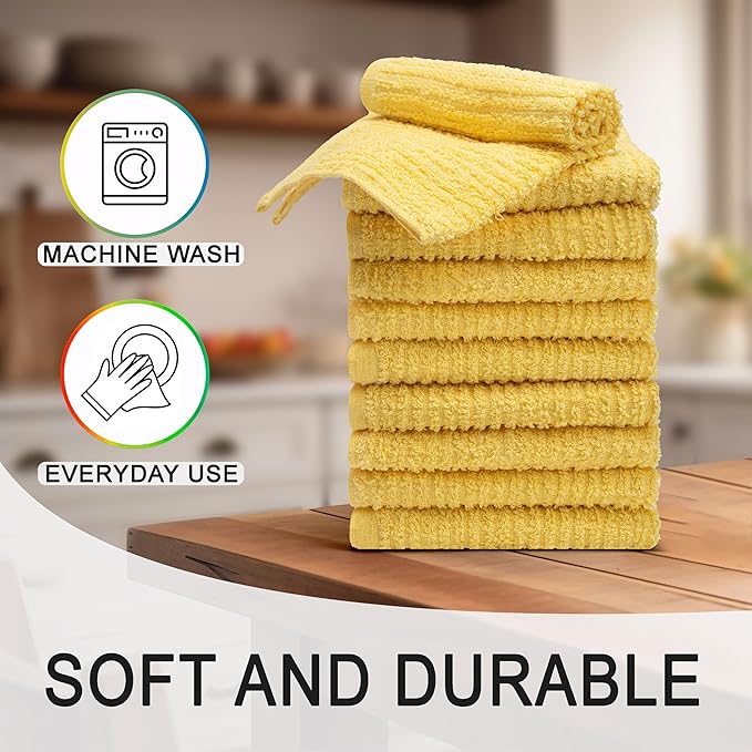 Textila Bar Mop Towels 12x12 Inch – Lemon Yellow – Pack of 10 - Cotton Dish Cloths & Cleaning Towels for Kitchen, Bar, Restaurant, Household Use – Absorbent, Durable, Reusable