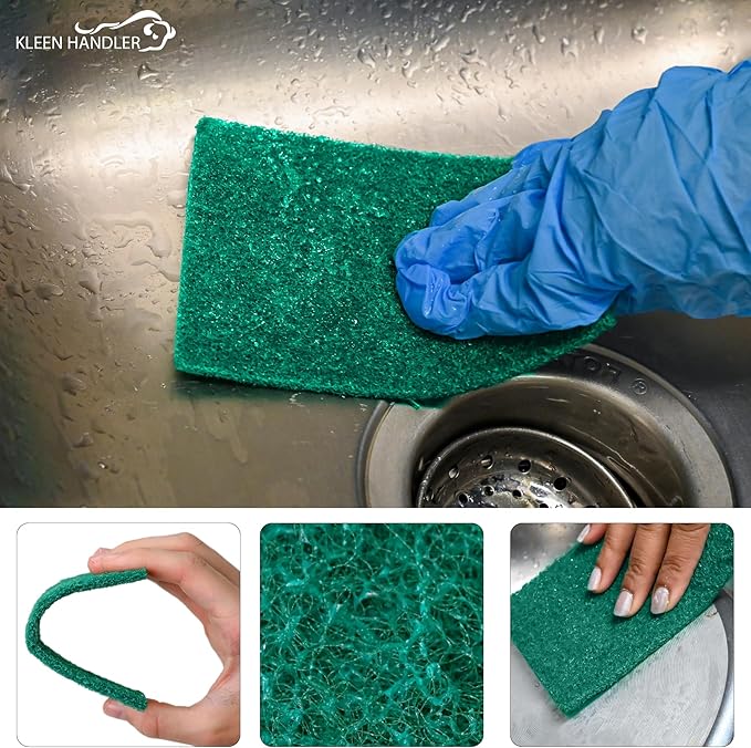 Kleen Handler Bulk Green Medium Duty Cleaning Pads – Kitchen Scrub Sponges, Scouring Pads for Washing Dishes, Bathroom, Restaurant Cleaning Sponge, Household General Cleaning (Bulk Case Pack of 480)