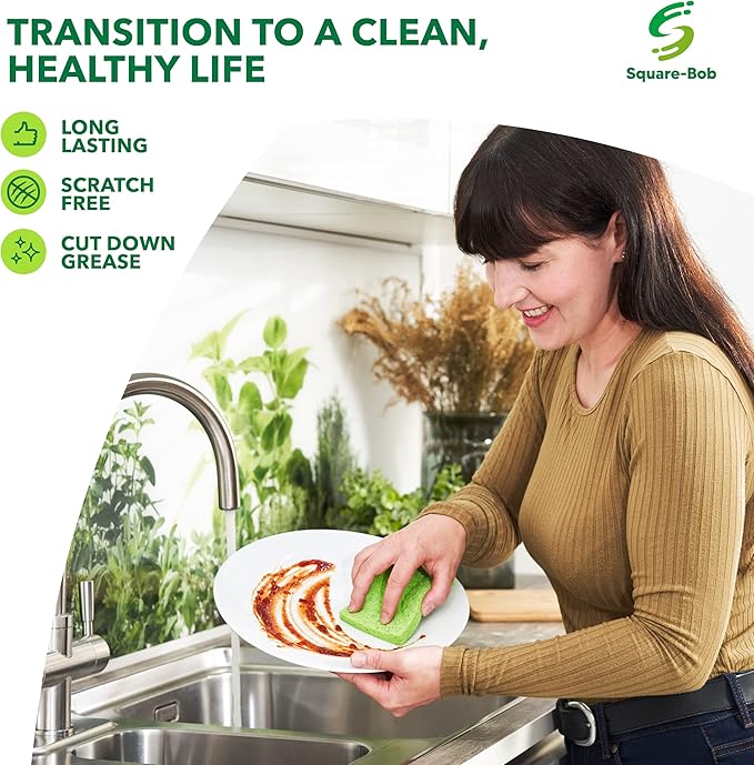 Compressed Non-Scratch Kitchen Sponges - Highly Absorbent for Dishes, Countertop, Sink, Car - Biodegradable, Quick Drying Cellulose Sponges - Assorted Colors (Pack of 6)