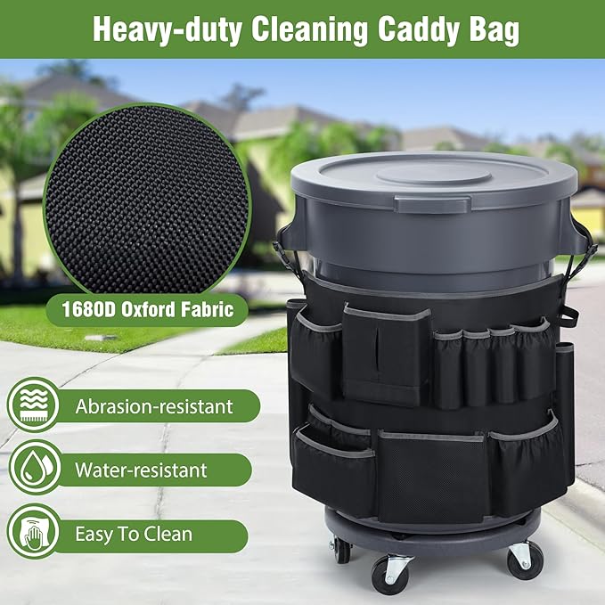 6PCS Trash Can Caddy Bags Fit 32-55 Gallon Garbage Bin, Garbage Bin Caddy Bag with 13 Pockets Compatible with Brute & Uline, Commercial Cleaning Supplies Organizer Bag & Janitorial Duties(6PCS)