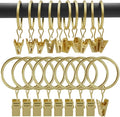 100 Pack Curtain Rings with Clips, Drapery Clips with Rings, Drapes Rings 1.26 in Interior Diameter, Fits up to 1 in Curtain Rod, Gold Color