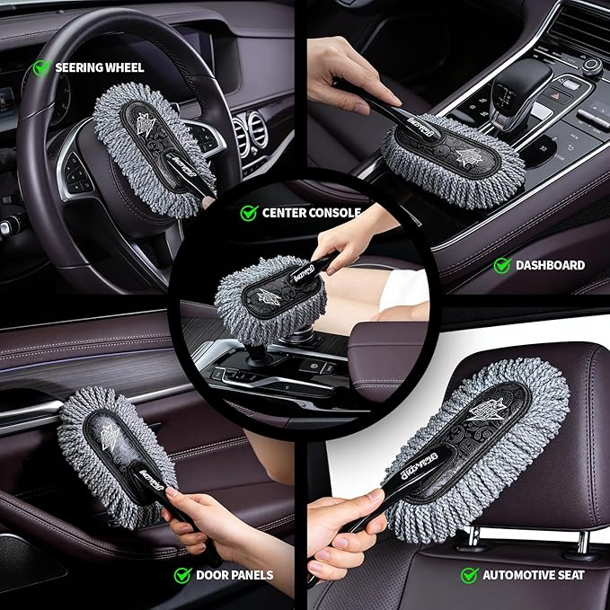 Flash Dog Car Duster Exterior & Interior Scratch Free Kit Microfiber and Telescopic Aluminum Alloy Handle for Cars/SUV/Trucks with Car Duster Interior, Portable Waterless Dust Removal