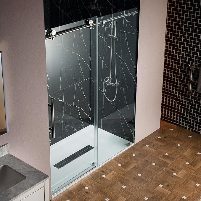 Woodbridge 57.5-60" Wx76 H Soft Close Frameless Shower Door,3/8"(10mm) Explosion-Proof Tempered Glass, Brushed Nickel Finish, BSDC6076-B