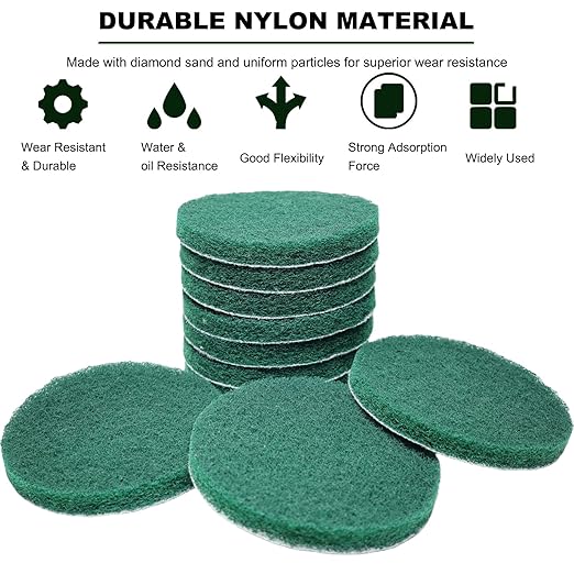 10 Pack 6 Inch Multipurpose Green Scrubber Scouring Pads Flocking Scuff Pads -Hoop and Loop Scuff Pads Conditioning Discs Polishing Pad for Furniture Automotive Cleaning, Rust Removal (240 Grit)