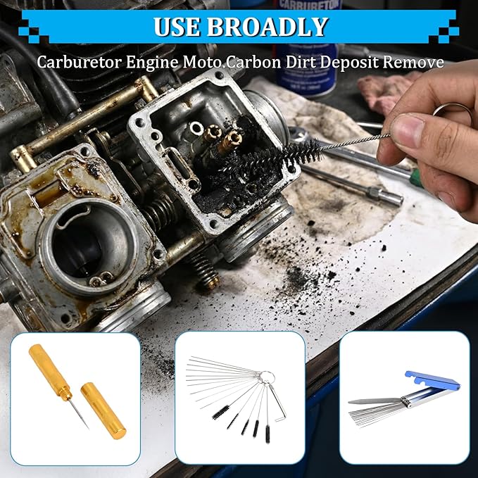 Carburetor Cleaning Kit, 13 Stainless Steel Wires, 10 Needles, 5 Nylon Brushes, 1 Pick, Torch Tip Cleaner Tool For Motorcycle, Lawnmower, Atv, Chainsaw, Spray Gun, Small Engine