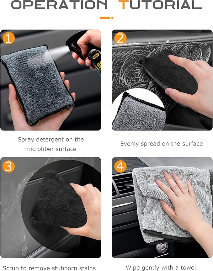 3PCS Car Interior Cleaning Sponge Block,Interior Scrub Pad,Car Accessories Auto Detailing Scrub Pads,Microfiber Cleaning Sponge,Suitable for Car Interior,Leather,Plastic,Vinyl (Gray&Black)