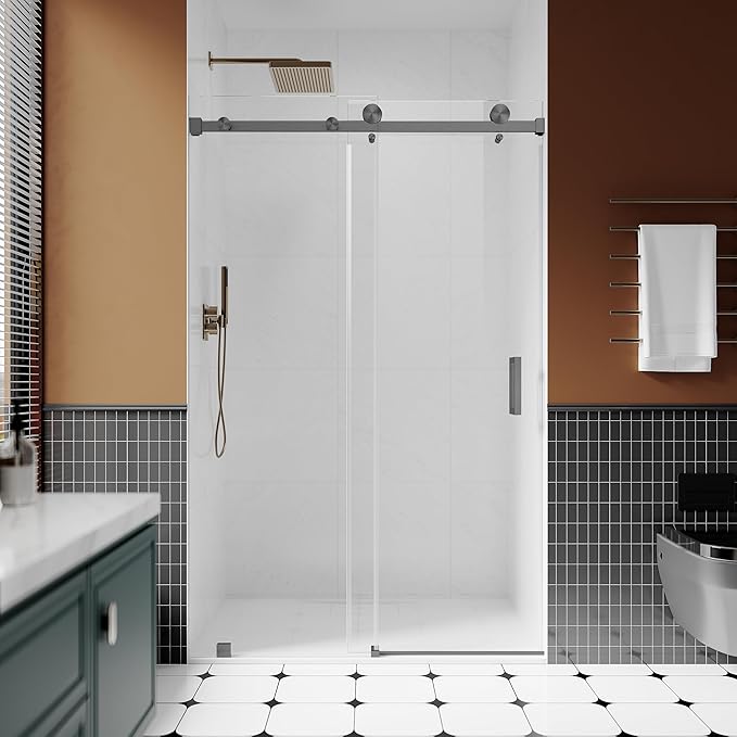 3/8" (10mm) Sliding Glass Shower Door, 50-55" W x 80" H Frameless Bathroom Door with Easy-Cleaning Coating,Space Gray