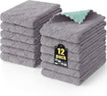 Mordimy 12 Pack Kitchen Towels (20" x 10", Grey & Green), Super Soft and Absorbent Dish Towels, Coral Velvet Microfiber Cleaning Cloth, Nonstick Oil Fast Dry Dish Cloths
