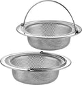 2 Pack Upgrade Kitchen Sink Strainer (Sink Drain Strainer) - 304 Stainless Steel Rust Free, Fordable Handle, 4.5 Inch Diameter