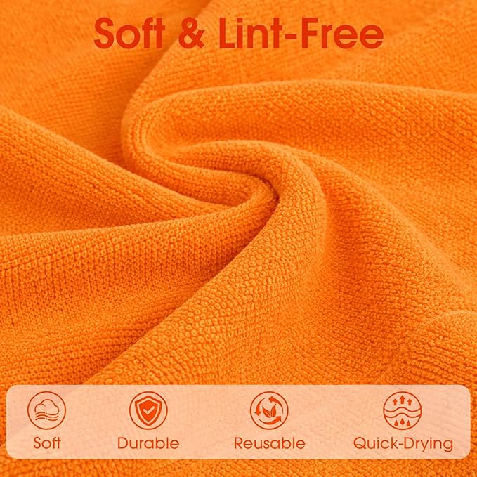 Microfiber Cleaning Cloth Roll–100 Pack, Tear Away Microfiber Towels, Reusable, Washable, Scratch-Free, Kitchen Towels for Car, Home, Kitchen, Glass, Dishes(Honey Orange)