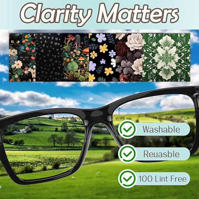 6 PCS Glasses Cleaning Cloth Eyeglass Lens Microfiber Cleaning Cloth Reusable Phone Screens Camera Cute Aesthetic Women Girls(6.3"x6.3")-Green Black