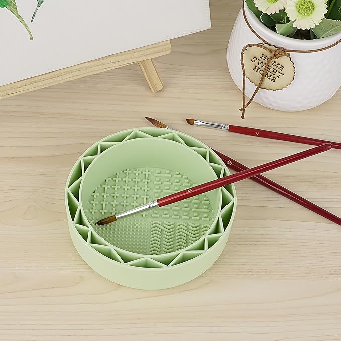 Pen Brush Washer, Watercolor Brush Cleaner, Silicone Brush Bowl Clean, Brush Holder Cleaner, Watercolor Painting Water Cup for Acrylic Oil Painti (Green)