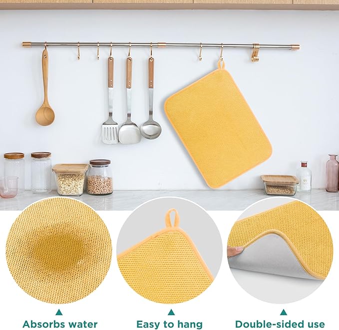 Microfiber Dish Drying Mat, Super Absorbent Kitchen Dish Drying Pad for Easter Day, Reversible Gift Mats for Countertop, 12 * 16 inch Yellow