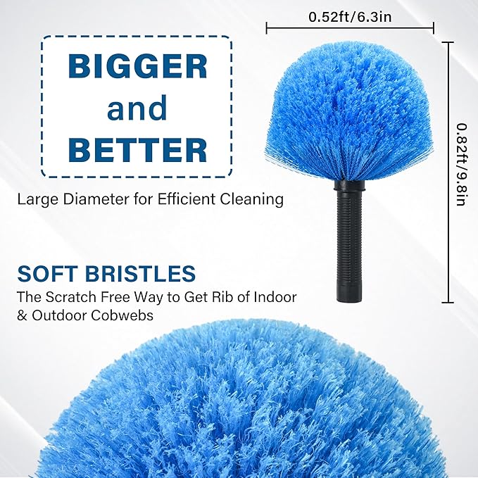 Cobweb Duster Head Brush, Spider Web Brush for Cleaning Spider Webs Outdoor & Indoor, Screw-on Corner Duster Fits Standard Acme Threaded Extension Poles, Webster Cobweb Duster Brush