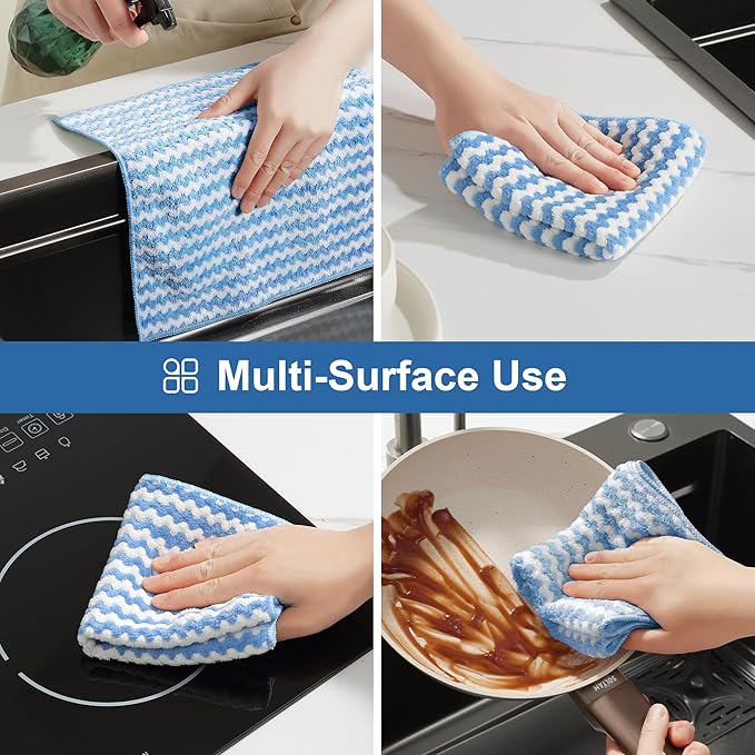 JOYMOOP 54 Packs Microfiber Cleaning Cloths, 10" x 10" Kitchen Towels – Reusable Cleaning Rags, Lint-Free, Super Absorbent Cleaning Cloths for Kitchen, Car, and Household Cleaning, Blue