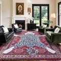 Oriental Leopard Rug 8x10 ft Washable Traditional Red Persian Rug for Bedroom Living Room, Dining Room Under Kitchen Table, Soft Non Slip Thin Rug Carpet (Red Leopard, 10X8 FT)