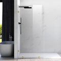 43" W ×80" H Shower Glass Panel, Frameless Fixed Glass Shower Panel with Clamps, 3/8" (10mm) Thick Clear Certified Tempered Shower Door, Bathroom Shower Screen in Satin Brass UKH07B2-43X80-SB