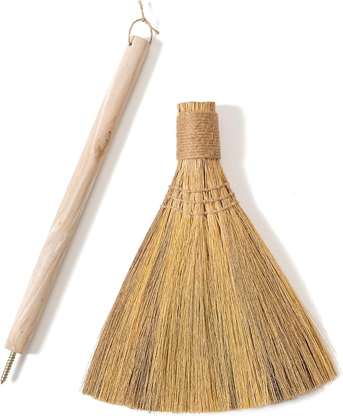 Natural Whisk Sweeping Hand Handle Broom - Brooms for Wedding Jumping Ceremony Halloween DIY Decoration - Vietnamese Straw Soft Broom - 12.2" Width, 28.35" Length