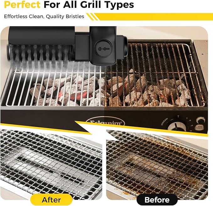 YKYI Electric Grill Brush for Outdoor Grill - Cordless BBQ Cleaner with 3-Setting Speed Control, 180° Rotating Head & Heat Resistant Shell, Grill Scrubber for Gas Charcoal Pellet Cast Iron (Black)