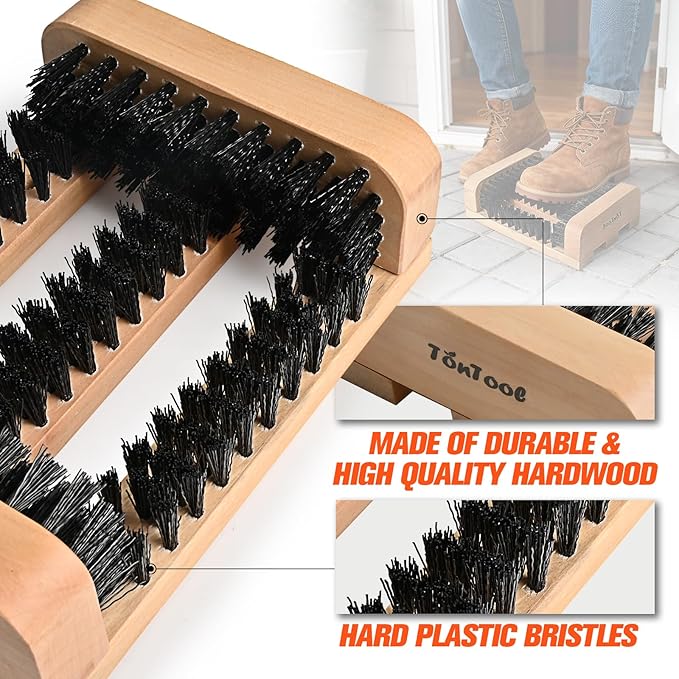 Wooden Boot Brush Scraper Outdoor - Boot Scrubber - Boot scrapers with Brushes Outdoor Mud & Dirt -8.27 * 5.91 * 2.52