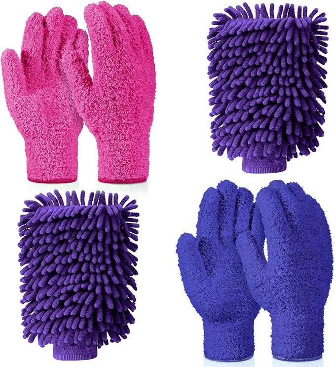 6 Pcs Microfiber Dusting Mitt Gloves for Plants Washable Dusting Gloves for House Cleaning Furniture Car Washing