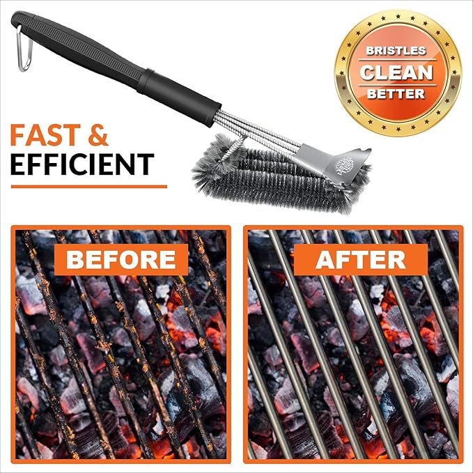 BBQ Grill Brush and Scraper 18" | Stainless Steel Cleaning Brush Accessories | Best for Weber Gas, Charcoal, Porcelain, Cast Iron, All Grilling Grates