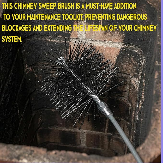 6" Round Poly Chimney Cleaning Brush,1/4 INCH NPSM Fitting,Masonry Flue Compatible 、Stainless Steel Insulated Chimneys, or Metal Stove Pipes