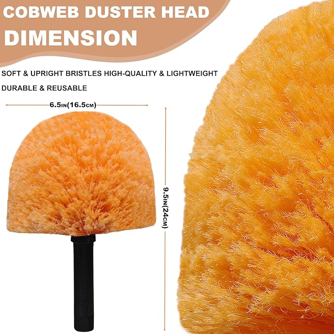 1 Pack Twist-On Cobweb Duster Head Brush – High Efficiency Spider Web Brush with Universal Joint for Outdoor & Indoor Web Cleaning – Fits Standard Acme Threaded Poles – Brush Head Only