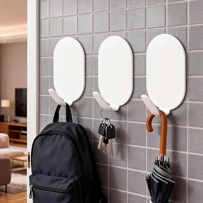 Sticky Adhesive Hooks for Hanging, Key Hooks, Stainless Steel Wall Hooks, Command Hooks, Coat Hooks, Door Hooks, Towel Hanger, Metal Hook, Utility Hooks,Picture Hanger, Storage Hooks, 10Pcs (White)
