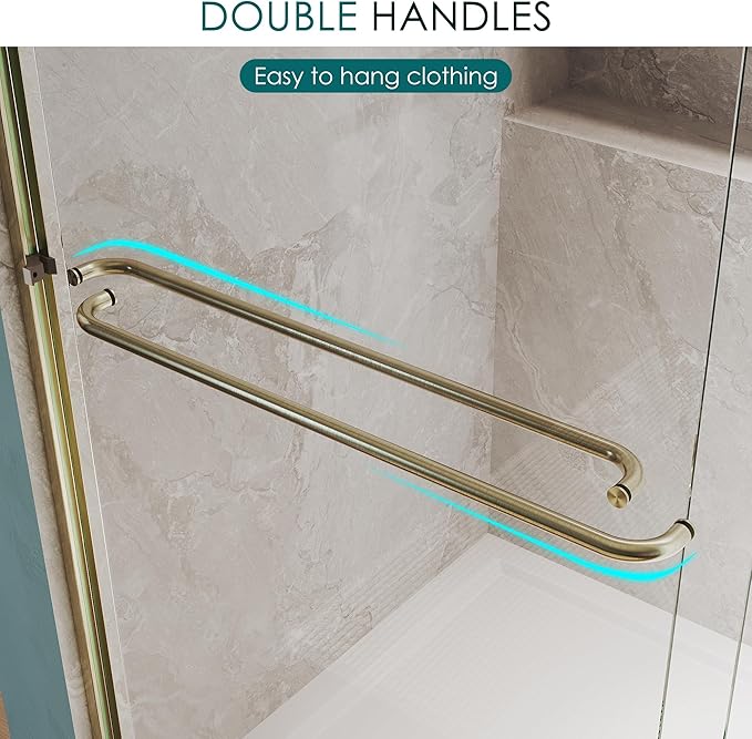 ELEGANT Double Sliding Shower Door 56-60" W x 72" H, Semi-Frameless Bypass Shower Glass Door with Dual Towel Bar Handles, 1/4" Tempered Glass for Walk-in Shower, Brushed Gold