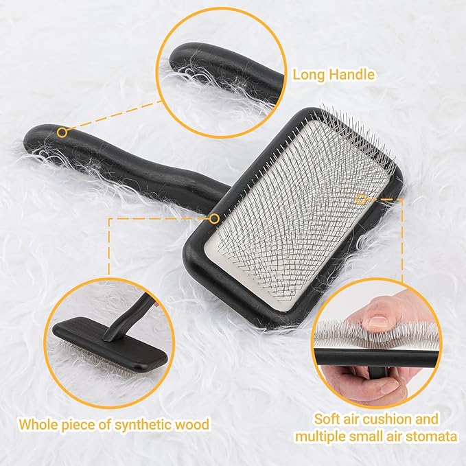 Carpet Rake Sheepskin Wool Brush and Sheepskin Brush Cleaner Comb, More Suitable for Pile Carpets/Rugs, for Carding Fur, Restore Carpets Softness and Texture (Black, 2PCS(Big+ Small)