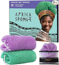 Authentic African Net Sponge 2 Pieces - Back Scrubber for Body - Seawave & Lilac Exfoliating Washcloth with Knots for Shower - Shower Exfoliator for Women Self Care Body Loofah Bath Essentials