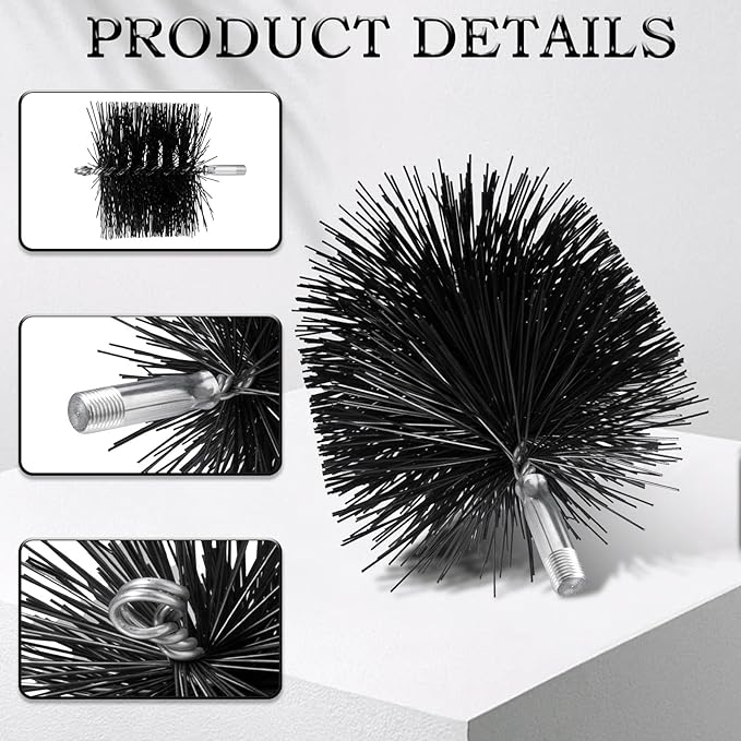 6 Inch Poly Round Chimney Cleaning Brush, 1/4 NPT Fitting, Masonry Flue Compatible