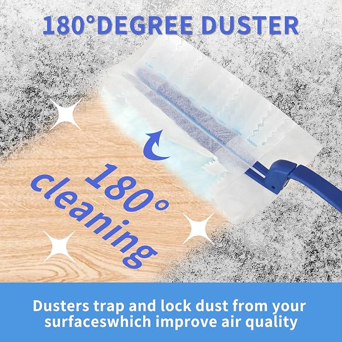 60 Pcs Blue Duster Refills Static Dust Removal Brush Disposable Replacement Head with 1 Handle for Electronics, Furniture, Blinds, Ceiling Fans
