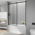 Sunrosa Semi-Frameless Tub Shower Door, 59-2/8"W ×60" H Single Sliding Shower Door, Bathtub Shower Door with Tempered Glass 5/16"(8mm), Glass Shower Door for Bathtub in Matte Black