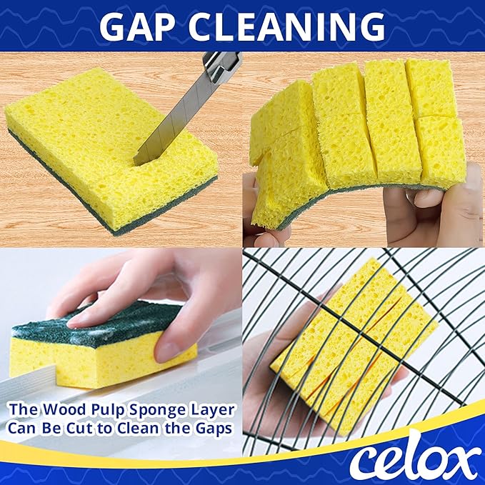 CELOX Scrub Sponges Heavy Duty Sponges for Dishes, Yellow, 36Pack