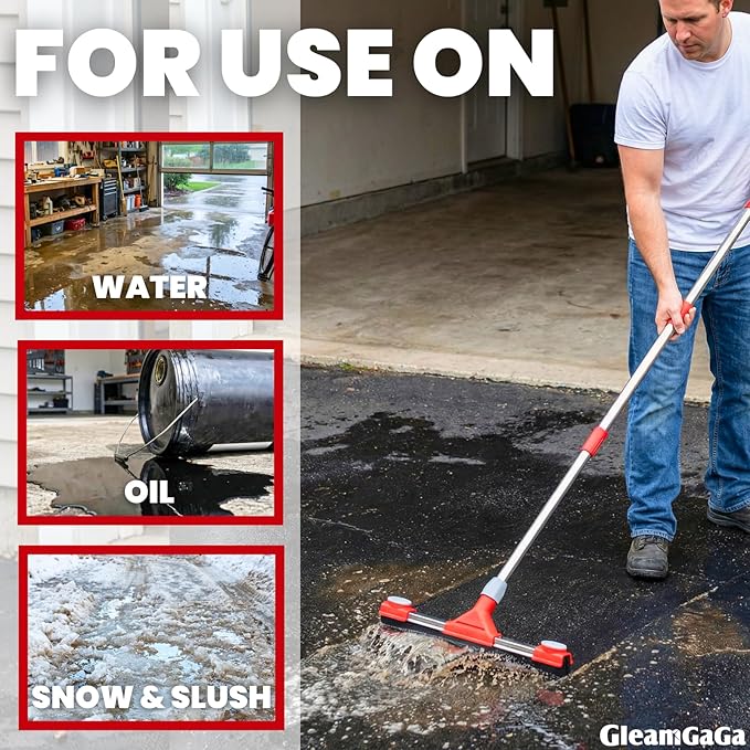 Heavy Duty Floor Squeegee for Concrete Floor – 17.3” EVA Foam Blade with Cloth Clip Design, 62” Extendable Handle, Multi-Surface Floor Squeegee Broom for Windows, Bathroom, Garage, Tile, Patio &Shower