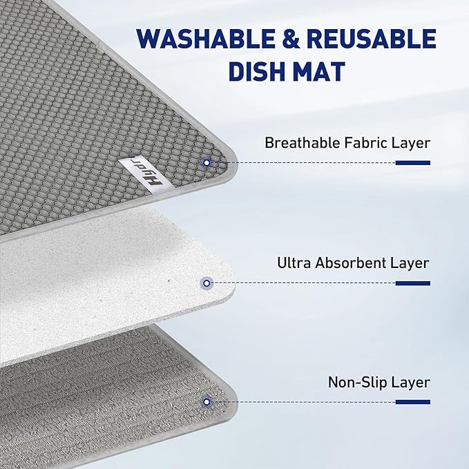 14.6*11.8 inch Microfiber Dish Drying Mat,2 Compact Ultra Absorbent Dish Mat Drying Kitchen Mat,Small Dish Drying Mats for Kitchen Counter,Draining Racks,Sinks (Gray)