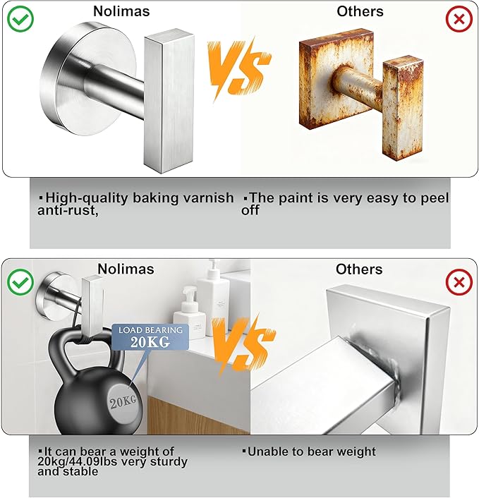 Towel Hooks for Bathrooms, Brushed Nickel Towel Hook for Kitchen Bathroom, SUS304 Stainless Steel Coat Hook, Heavy Duty Holder Robe Hooks for Hanging Towels, Coats, sponges, Wall Mount, 2 Pack
