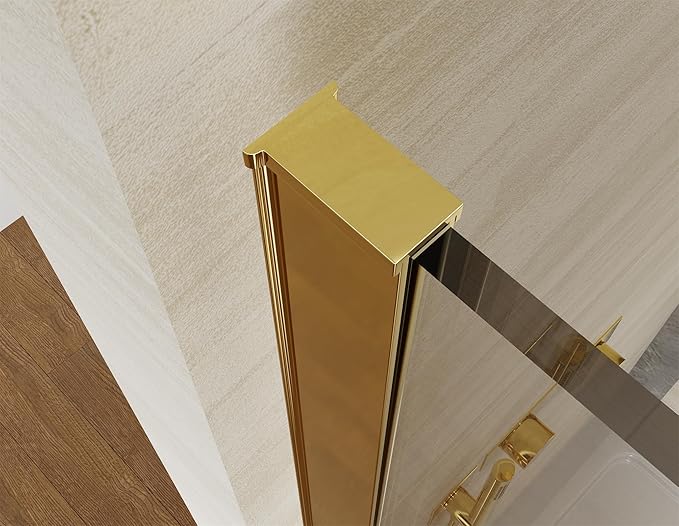 Shower Screen 34" x 74" Half Frameless Shower Wall Panel, Tempered Glass 3/8 inch, Easy to Clean Coating, Fixed Glass Shower Door with Hardware (Brushed Gold)