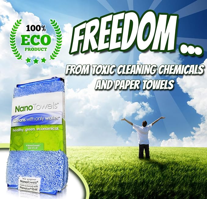 Life Miracle Nano Towels - Amazing Eco Fabric That Cleans Virtually Any Surface with Only Water. No More Paper Towels Or Toxic Chemicals. 4-Pack (8x8, Nano Blue)