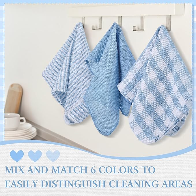 Patelai 12 Pcs Kitchen Dish Cloths for Washing Dishes Absorbent Dish Rags Cleaning Reusable Towels for Scrubbing Wipe Glass Xmas Home Household Supplies(Blue,13.8'' X 13.8'')