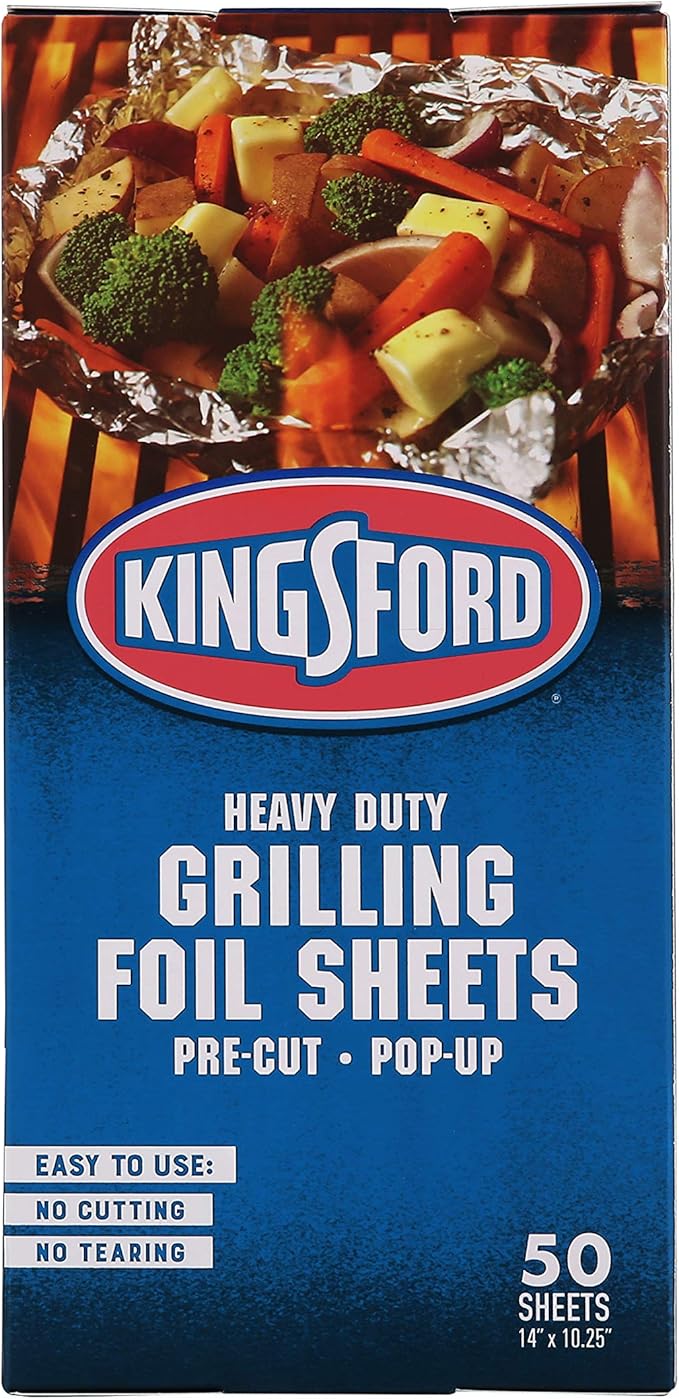 Kingsford Heavy Duty Pop-Up Grilling Foil Sheets - Pre-Cut Disposable Aluminum Sheets for Cooking, BBQ, Smoking, Roasting - No Cutting or Tearing Needed - Non-Stick Tin Foil Wrap, 50 Count