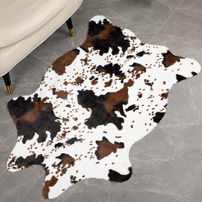 MACEVIA Cowhide Rug Cute Cow Print Rugs Western Decor for Living Room Bedroom Faux Animal Area Carpet Non-Slip 43.3" L x 29.5" W(3.6ft x 2.4ft)