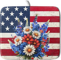 4th of July Patriotic Flower Dish Drying Mat for Kitchen Counter,American Flag Independence Day Drying Mat 16 x 18 Inch with High Absorbent Microfiber Drainer Mat for Coffee Bar