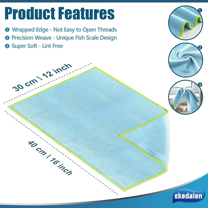Microfiber Cleaning Cloth Lint Free Glass Cleaner Window Polishing Streak Free Miracle Easy Clean Rag Reusable for Mirror Kitchen Dish Auto Detailing,Pack of 8, 12'' x 16'', Light Grey