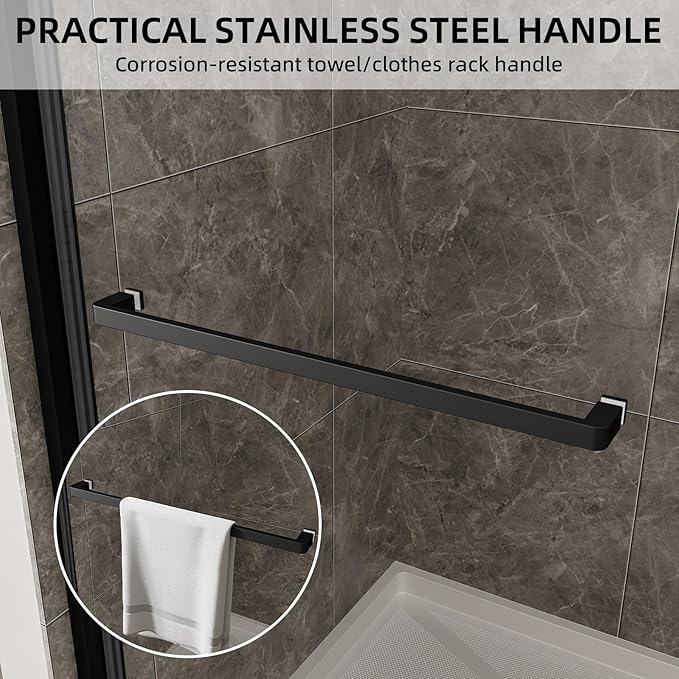 56-60" W x 74" H Frameless Shower Door, Double Sliding Shower Door with 5/16" (8mm) Clear SGCC Tempered Glass, Matte Black Finish Shower Doors, Reversible Installation