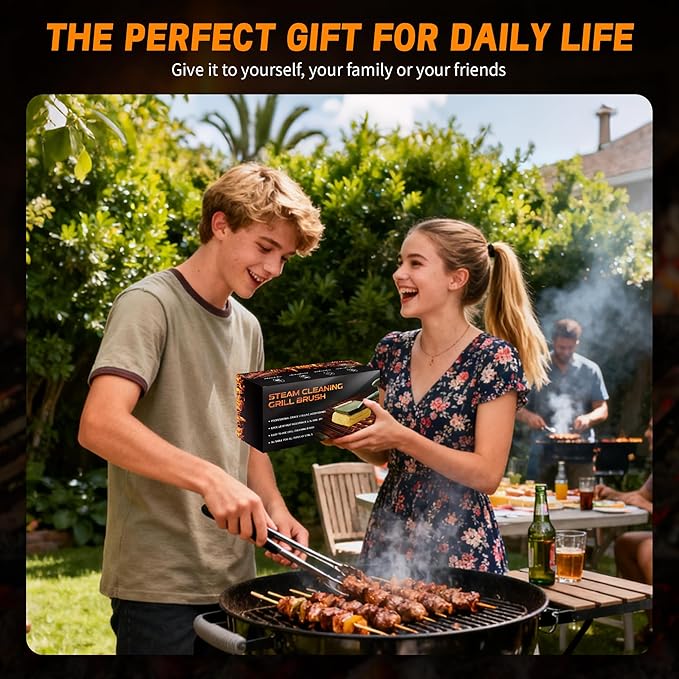Grill Brush Bristle Free with Scraper, 22" Steam Grill Brush for Outdoor Grill, Replaceable Cleaning Head, Grill Cleaner for Cast Iron/Stainless Steel Grates - Green
